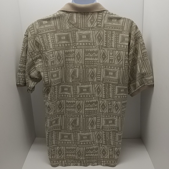 Bugle Boy Co. men's vintage short sleeve polo shirt large browns geometric print - Picture 4 of 12